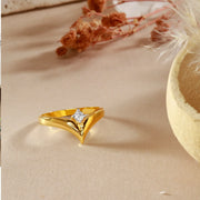 Modern Wishbone Style Gold Ring with Single Stone - Angled View